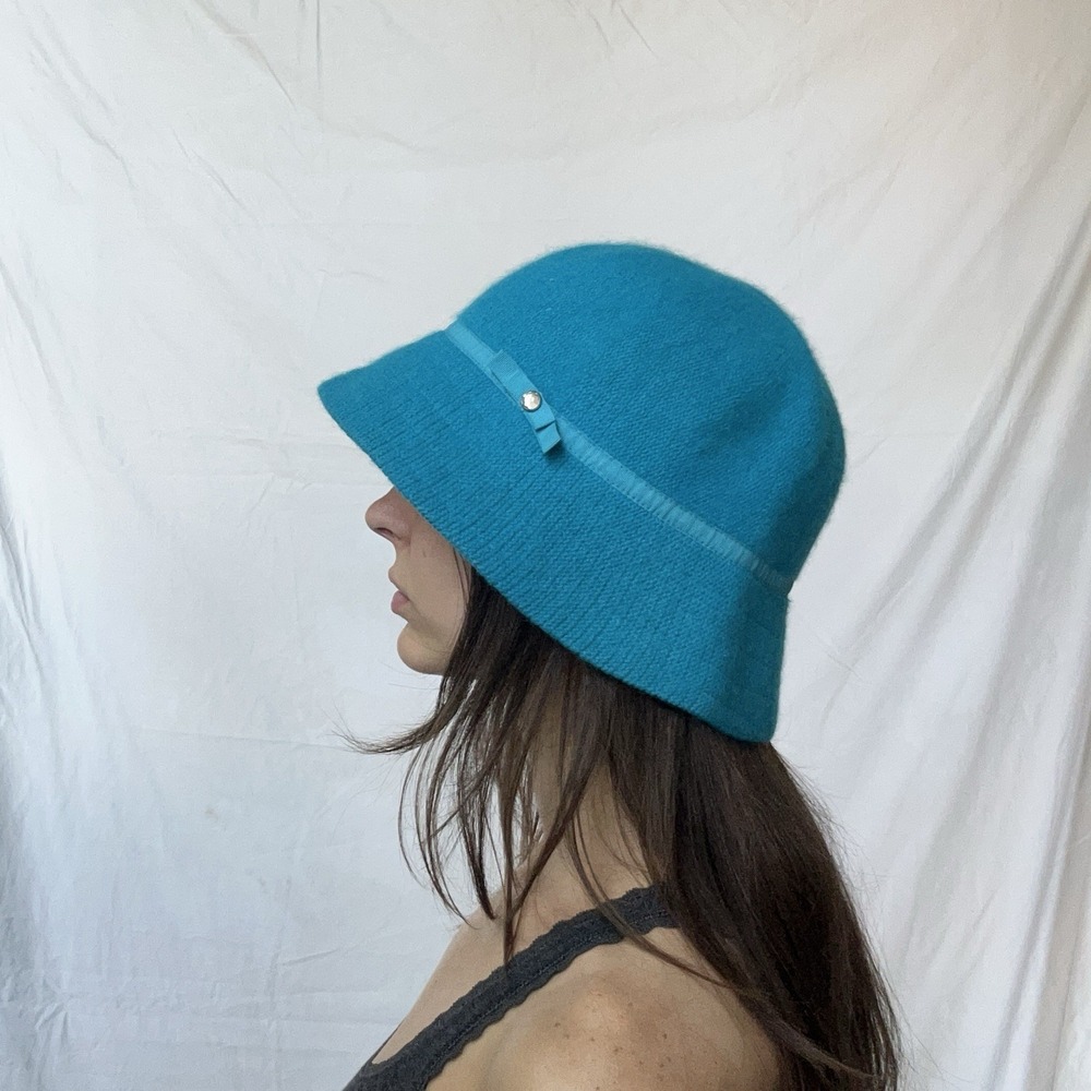 Vintage Gap Blue Angora Fur Hat Bow Detail Y2K 2005 RARE